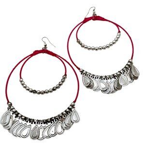 Large Boho Pink Wrap Wire Hoop Earrings Oval Shape Countrycore Barbie Chic